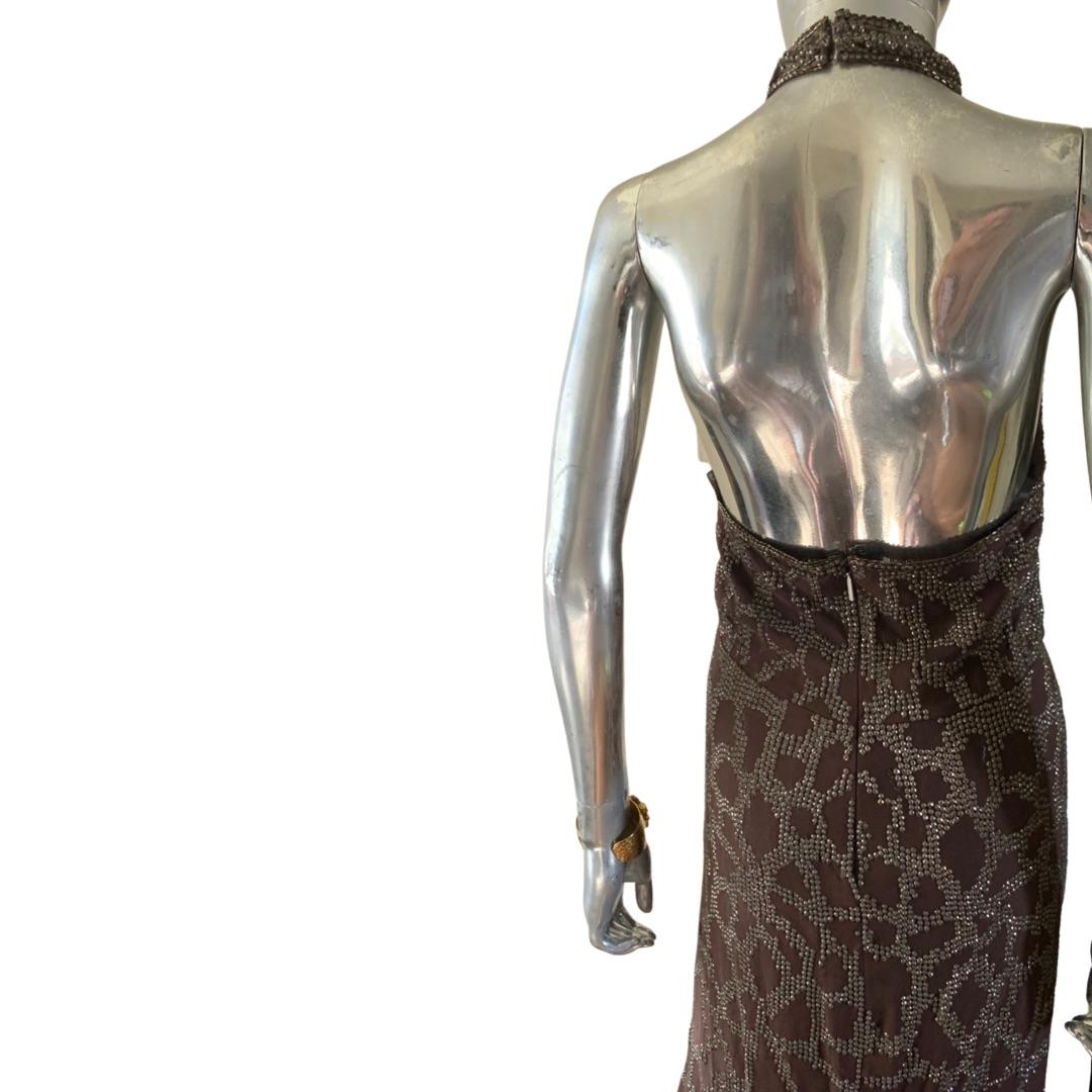 Roberto Cavalli 2008 Sexy Brown and Pewter Hand-Beaded Gown Italy, NWT Size 8 3