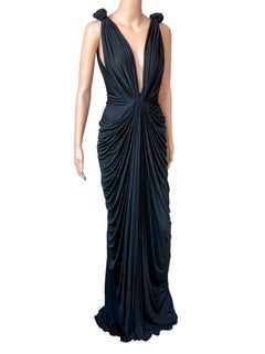 Abito da sera nero Roberto Cavalli del 2009, mai indossato, con scollo profondo e ruches