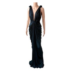Robe de soirée noire Roberto Cavalli 2009, jamais portée, à décolleté plongeant et fronces