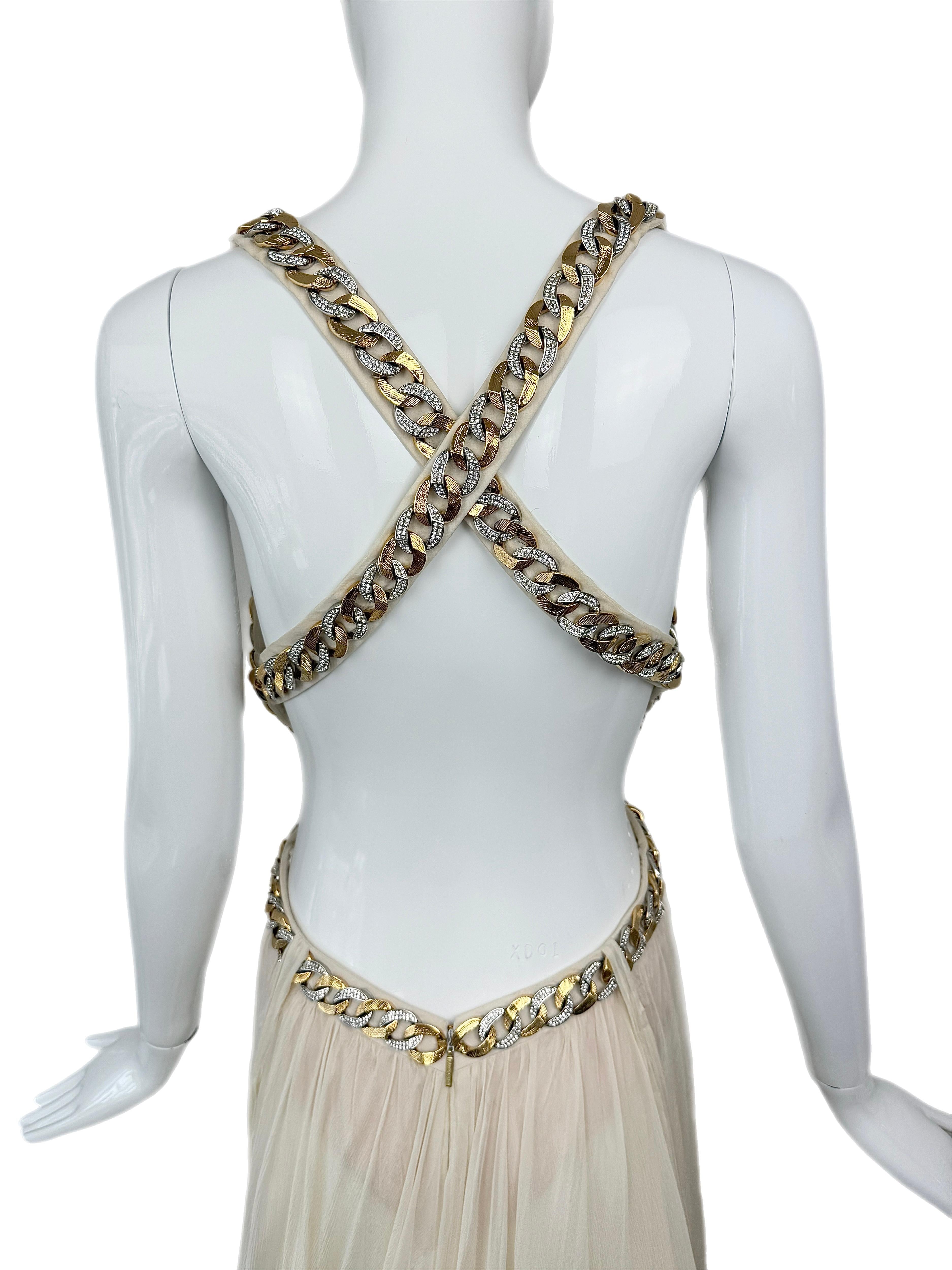 ROBERTO CAVALLI 2009 Vintage Ivory Chain Embellished Silk Gown Maxi Dress Bride For Sale 5
