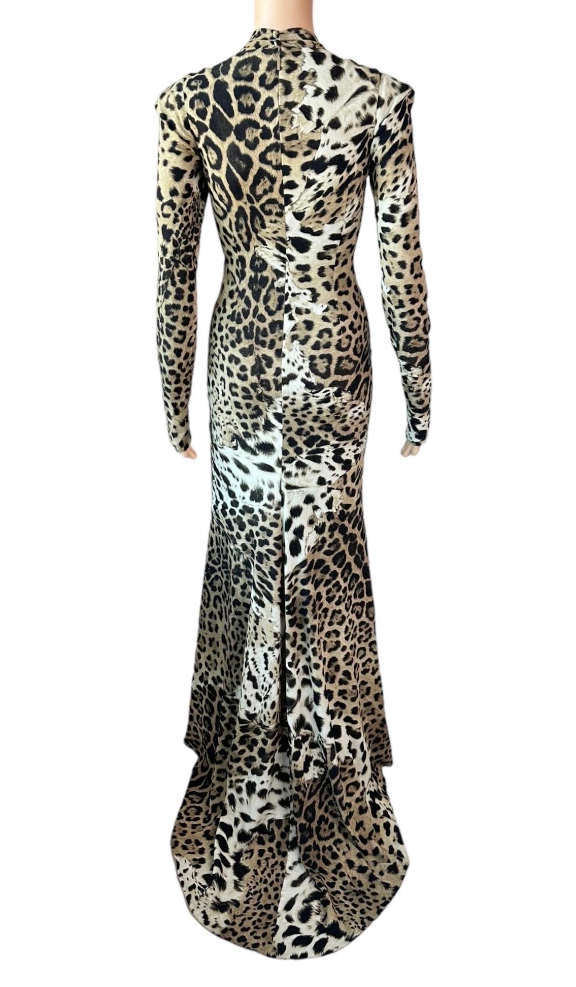 Roberto Cavalli 2010 Vestido de noche con estampado animal y corpiño adornado 4