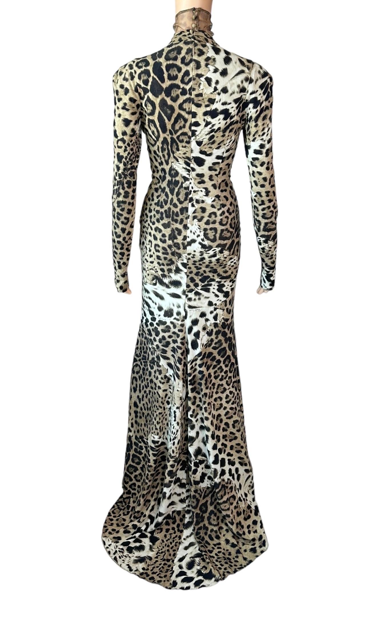Roberto Cavalli 2010 Vestido de noche con estampado animal y corpiño adornado Marrón