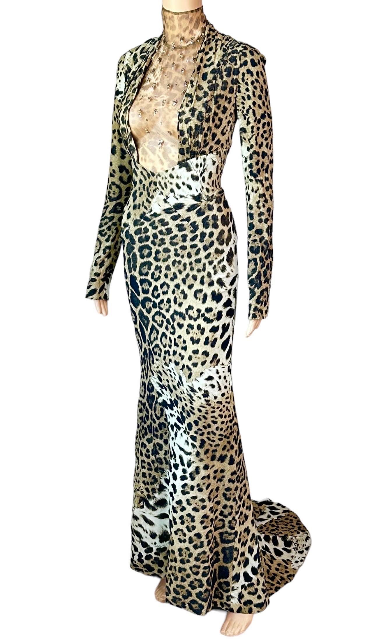 Roberto Cavalli 2010 Vestido de noche con estampado animal y corpiño adornado en Bueno Estado en Naples, FL