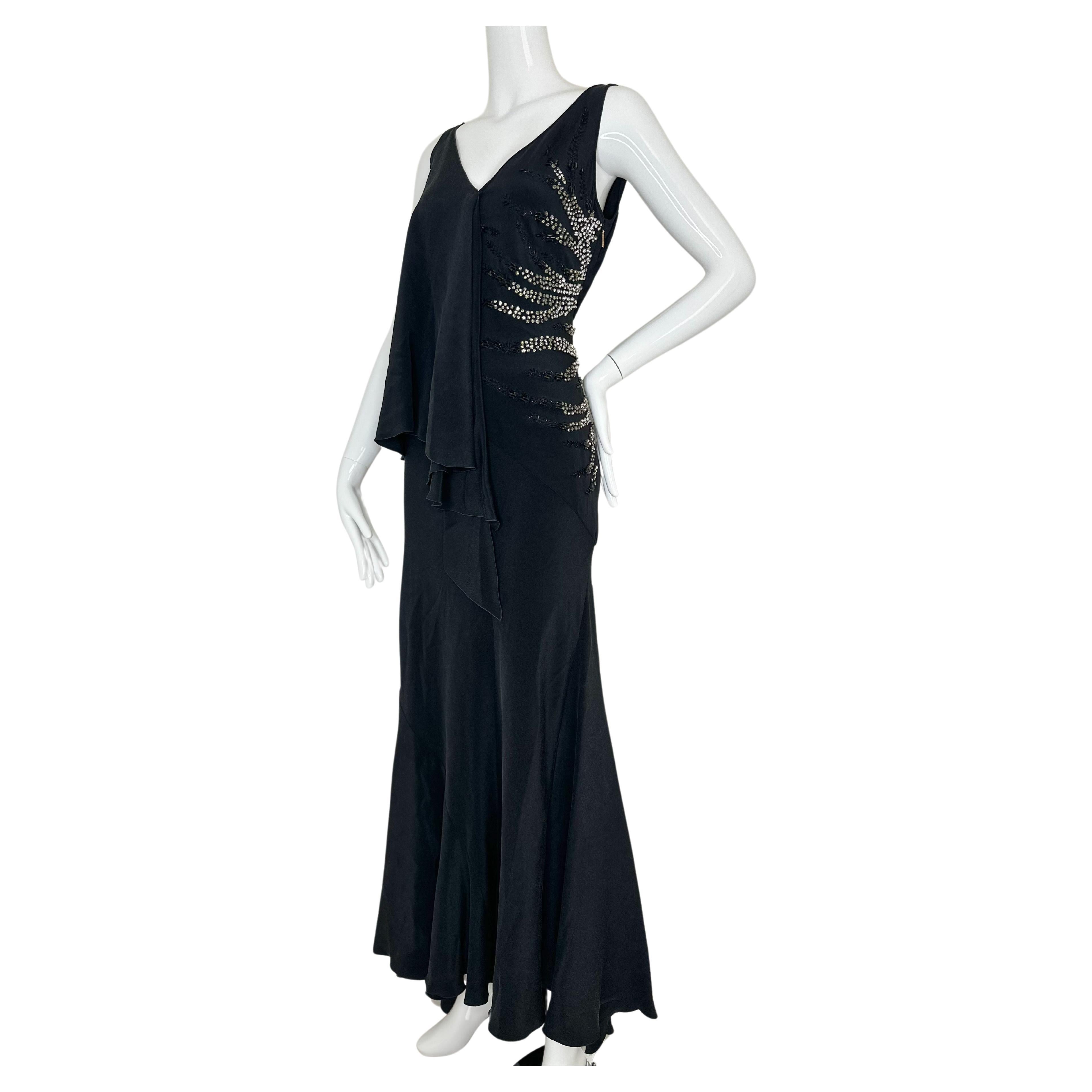Roberto Cavalli 2010 silk beaded black gown For Sale