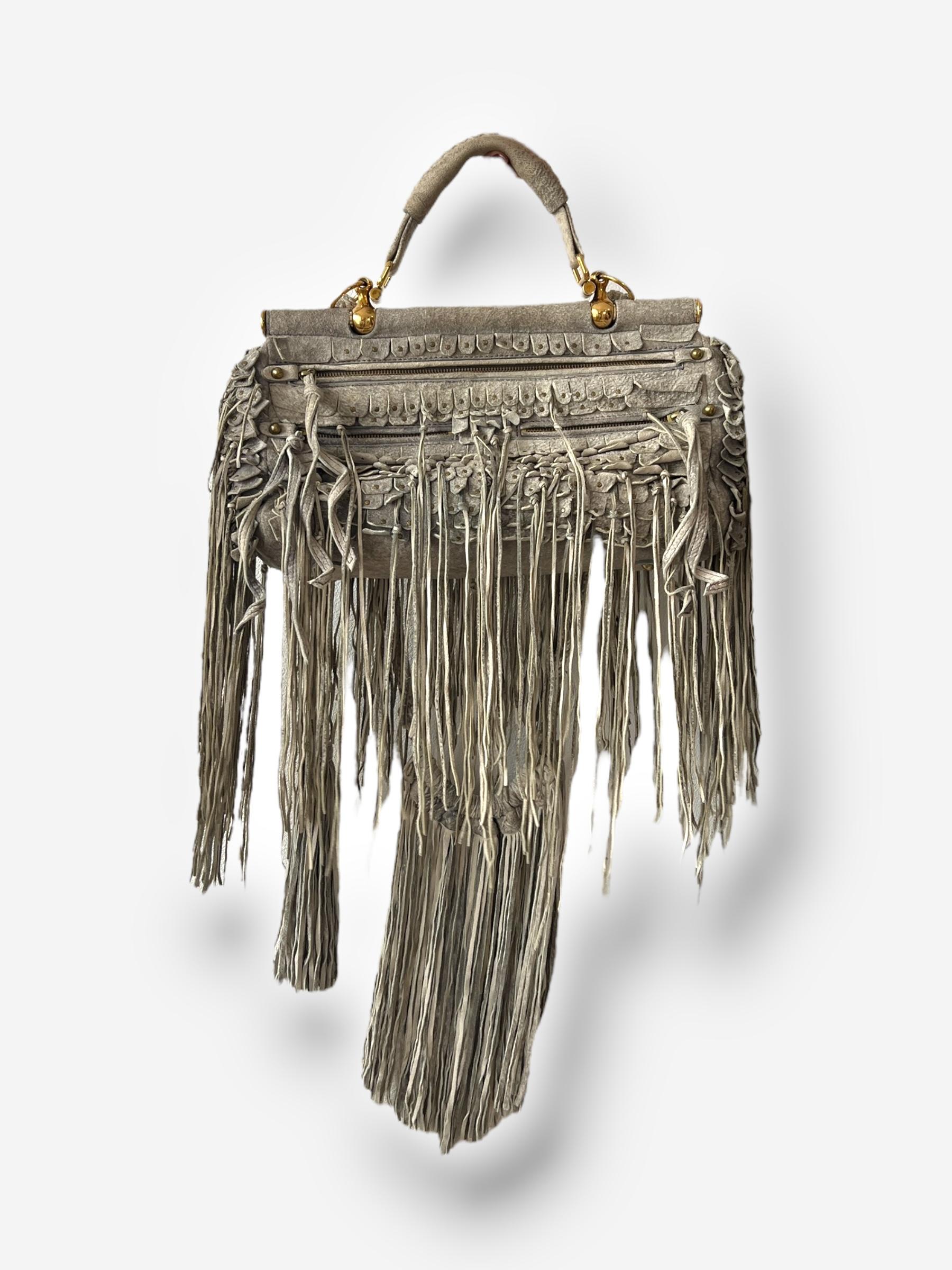 Roberto Cavalli 2011 Sac à main à franges en daim vieilli en vente 1