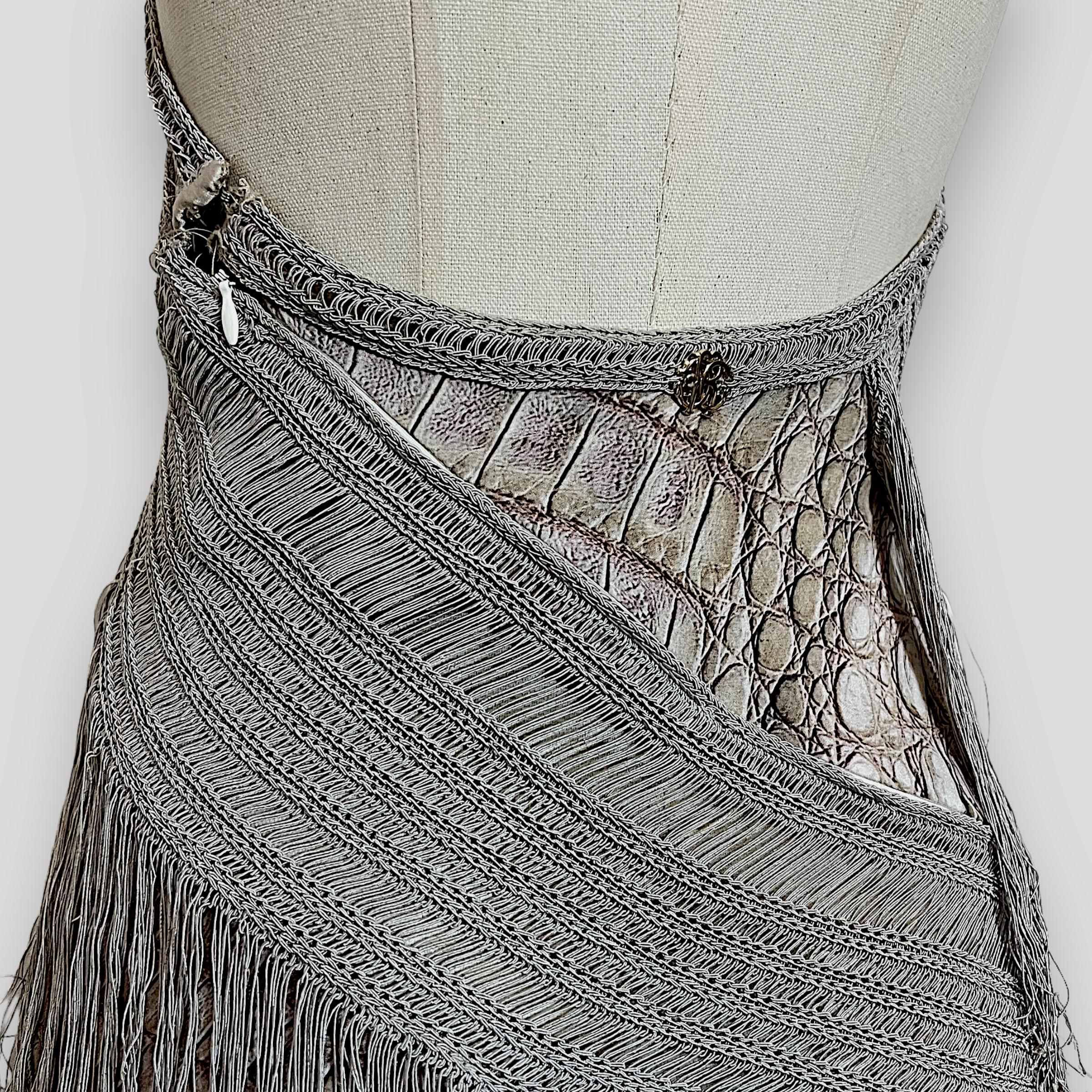 Roberto Cavalli 2011 s/s mini vestido escotado con flecos Gris