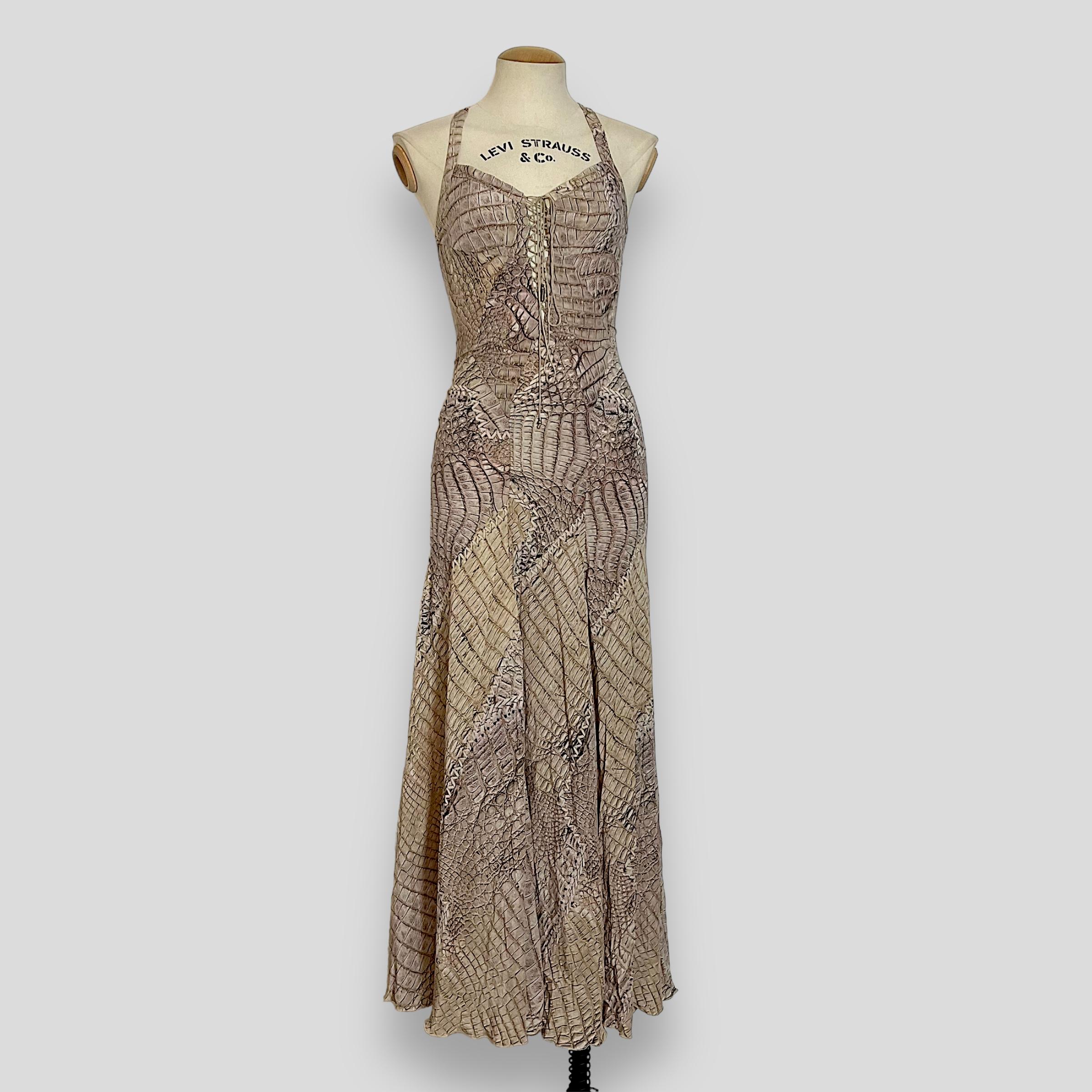 Roberto Cavalli 2011S/S Vestido halter de seda con estampado de serpiente 4