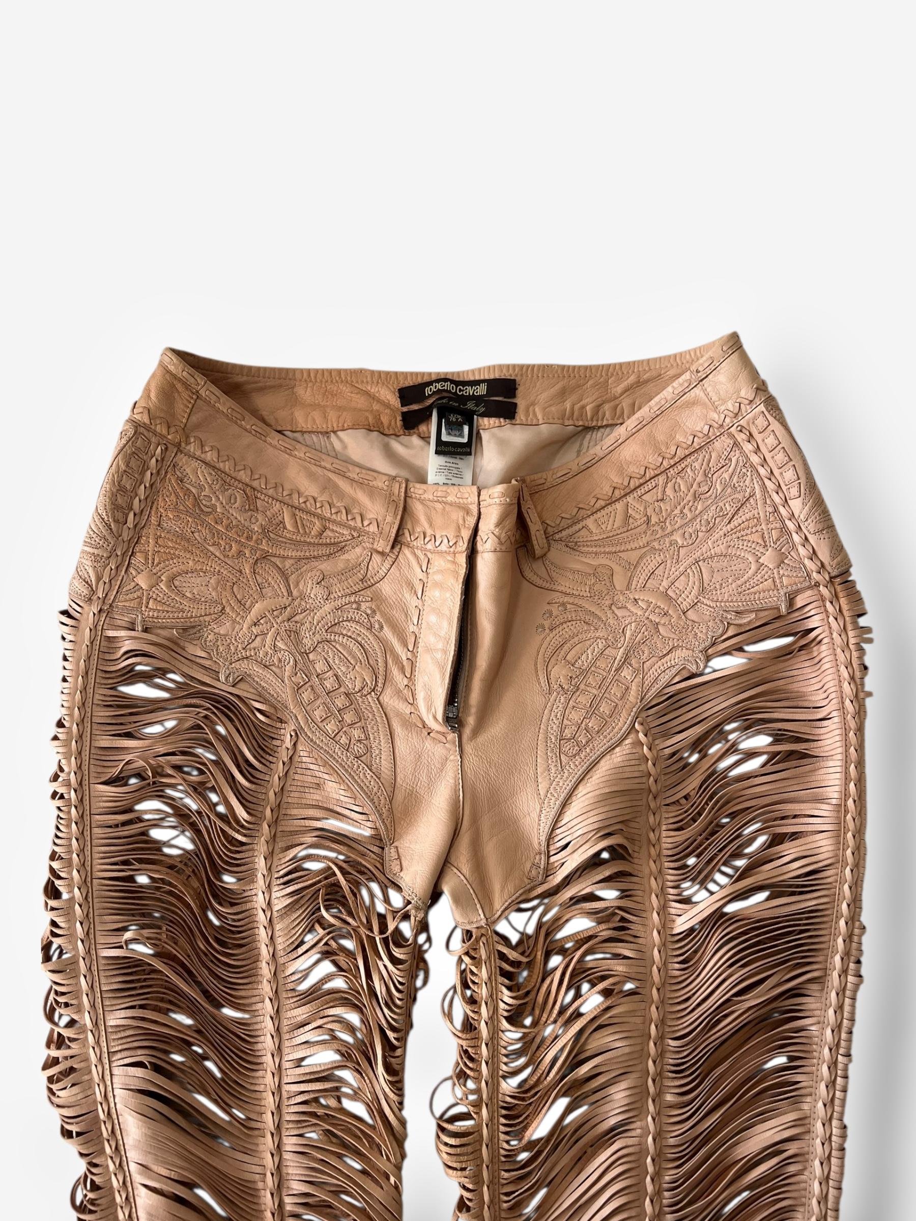 Brown Roberto Cavalli 2013 Leather Cut-Out Pants