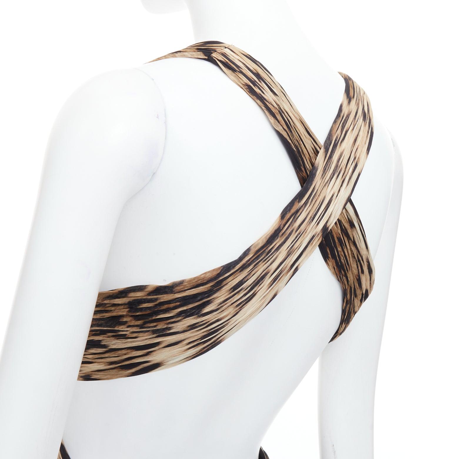 ROBERTO CAVALLI 2014 Runway brown leopard 100% silk cut out gown IT40 S 2