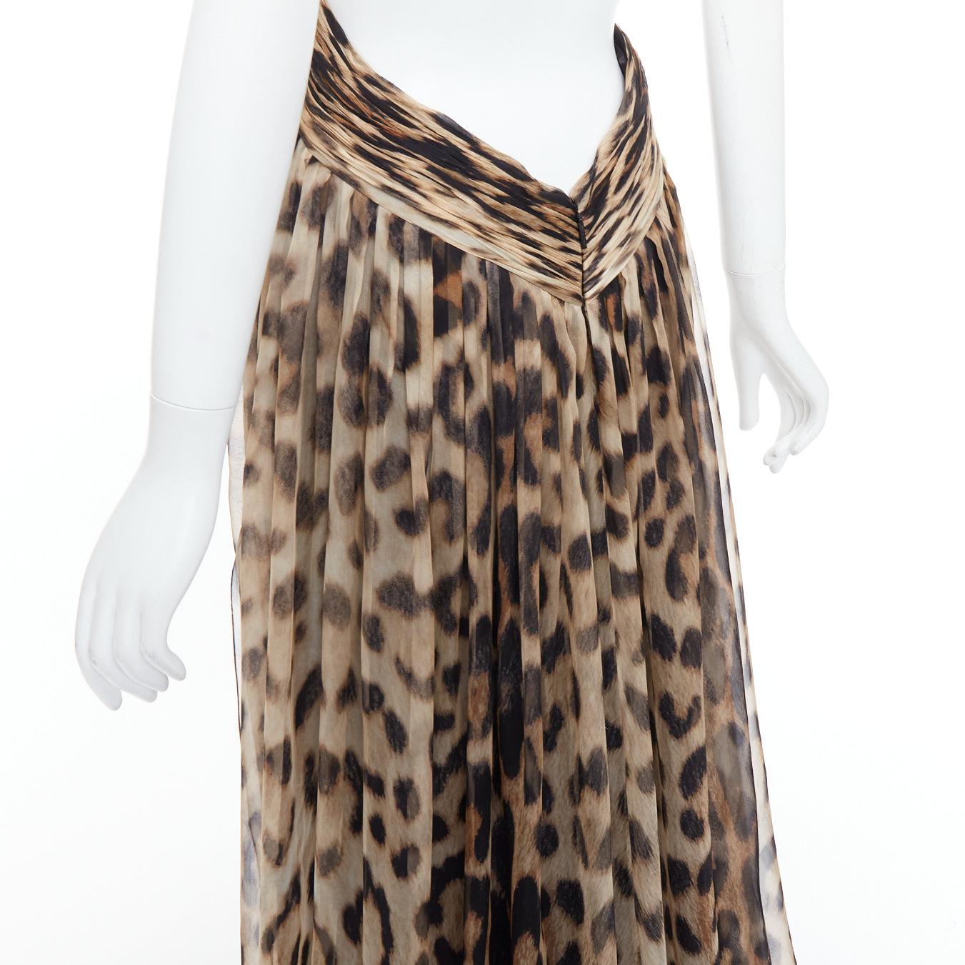 ROBERTO CAVALLI 2014 Runway brown leopard 100% silk cut out gown IT40 S 3
