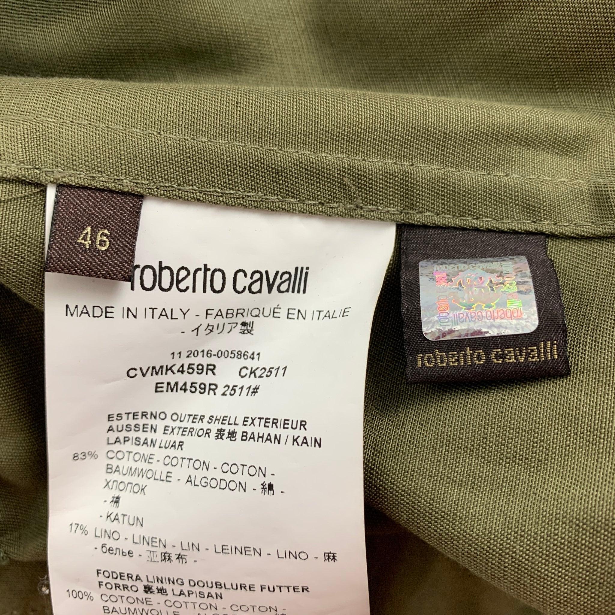 ROBERTO CAVALLI 2016 Size 36 Green Beaded Cotton Linen Zip Up Jacket For Sale 3