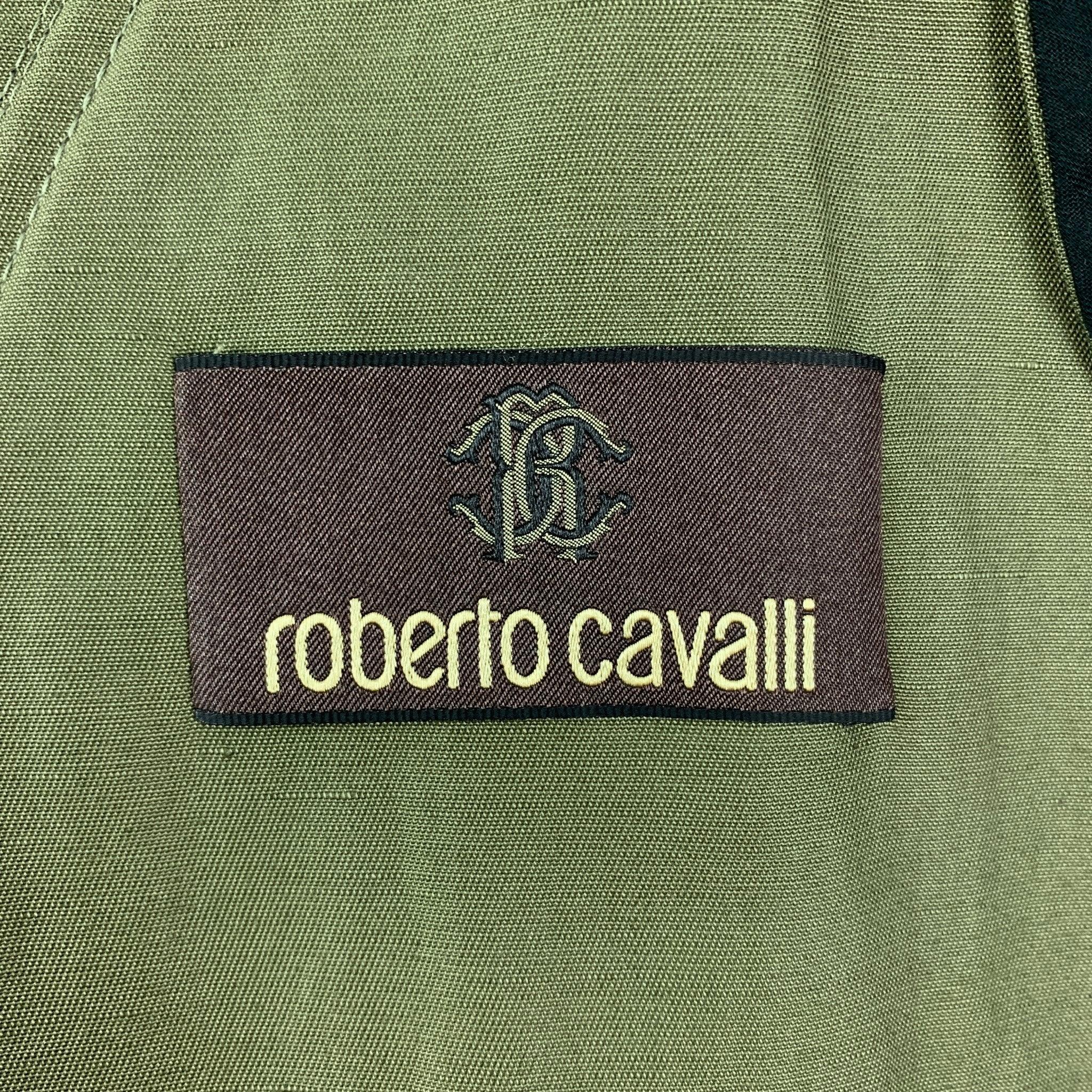 ROBERTO CAVALLI 2016 Size 36 Green Beaded Cotton Linen Zip Up Jacket For Sale 4