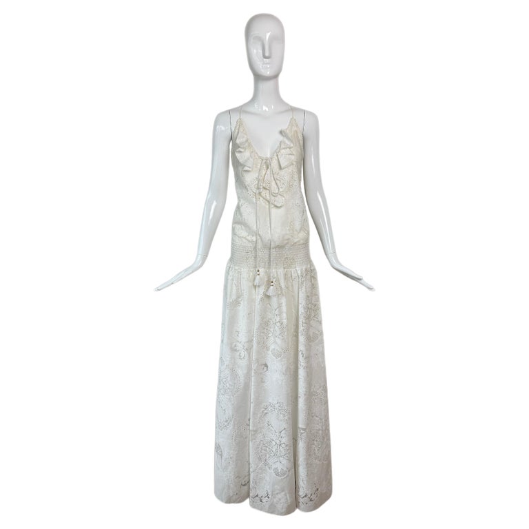 roberto cavalli white lace dress White Embroidered Fringe Dress