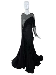 NWT's ROBERTO CAVALLI 2018 Crystal Embellished Black Beaded Silk Ball Gown