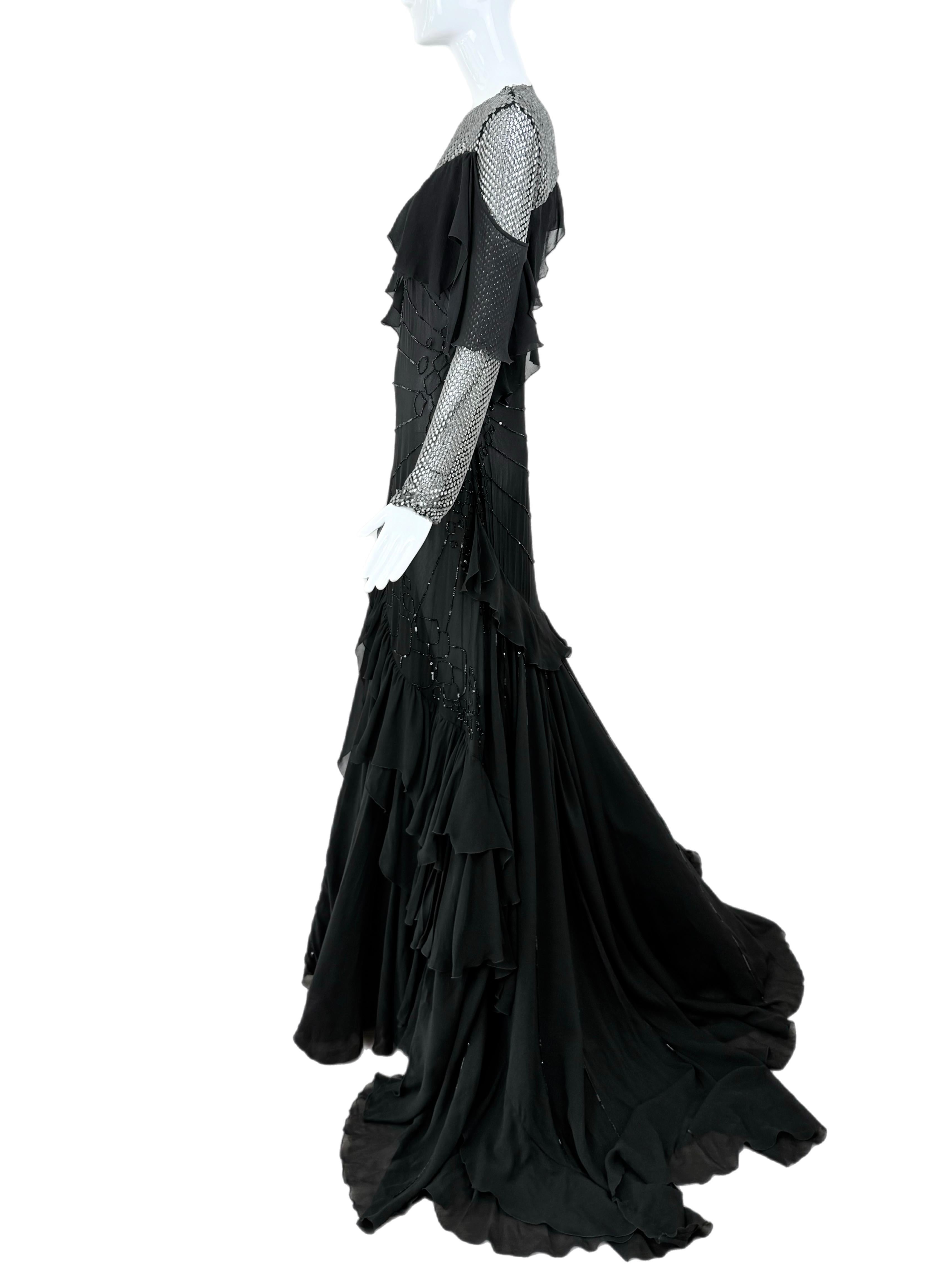 ROBERTO CAVALLI 2018 Vestido de baile de seda con pedrería negra, voluminoso y adornado con cristales Negro en venta