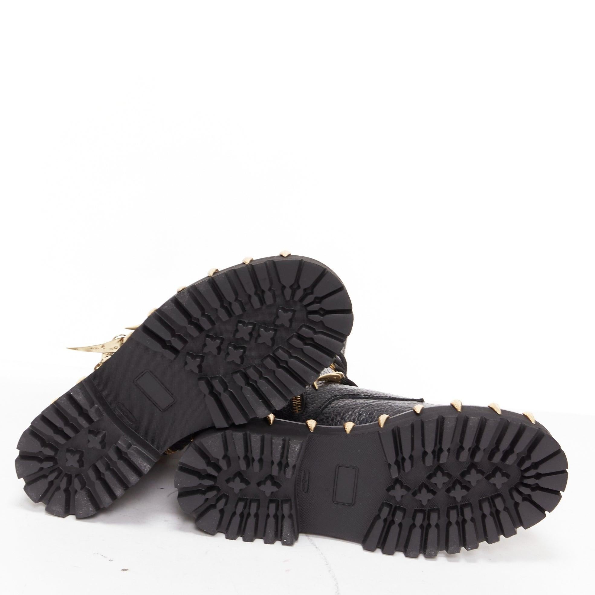 ROBERTO CAVALLI 2022 gold horn charm embellished black leather combat boots EU39 6