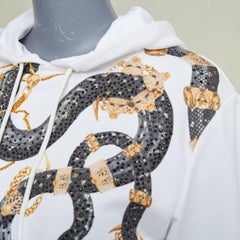 ROBERTO CAVALLI 2022 white cotton crystal embellish snake chain crop hoodie  XS