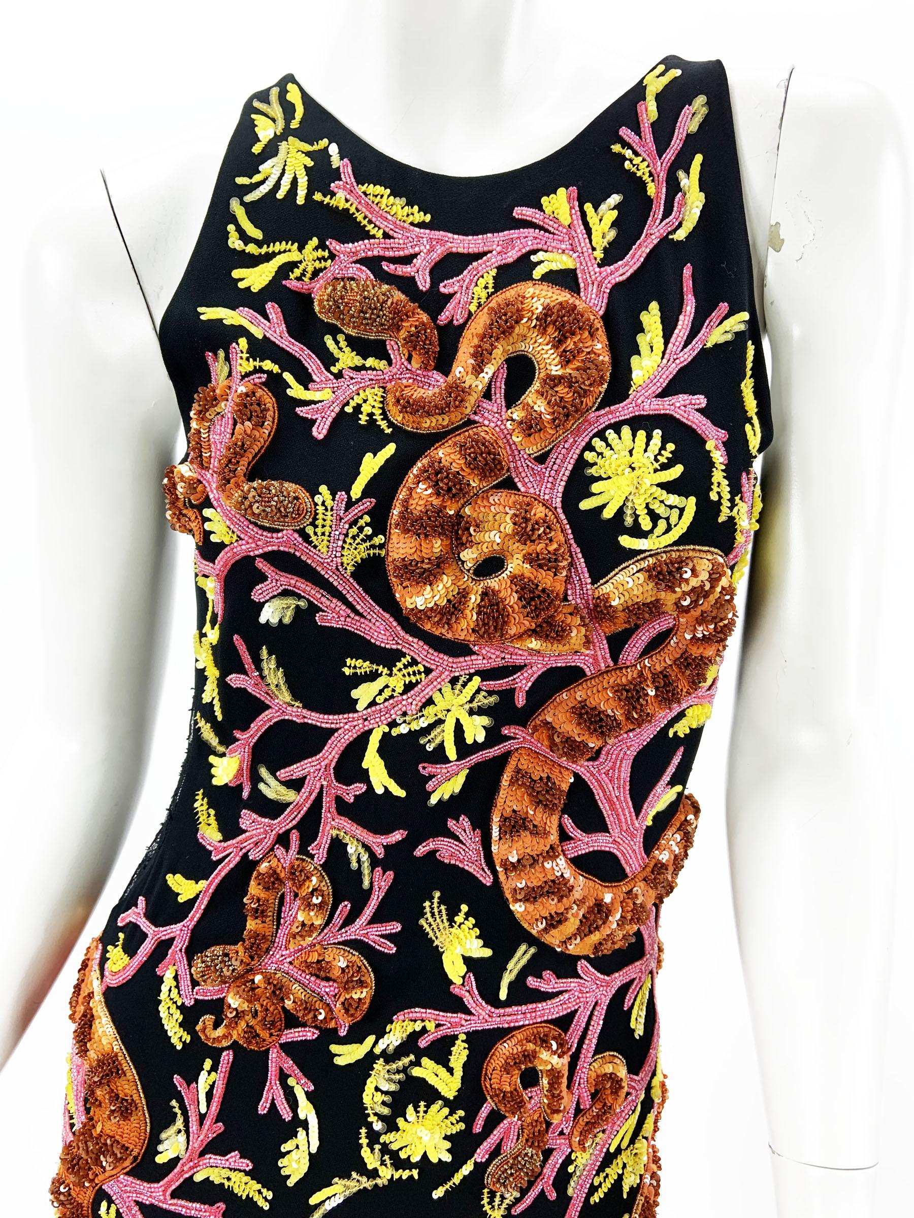New Roberto Cavalli 3-D Snake Corals Embellished Lace Mini Dress Italian 38, 40 In New Condition For Sale In Montgomery, TX