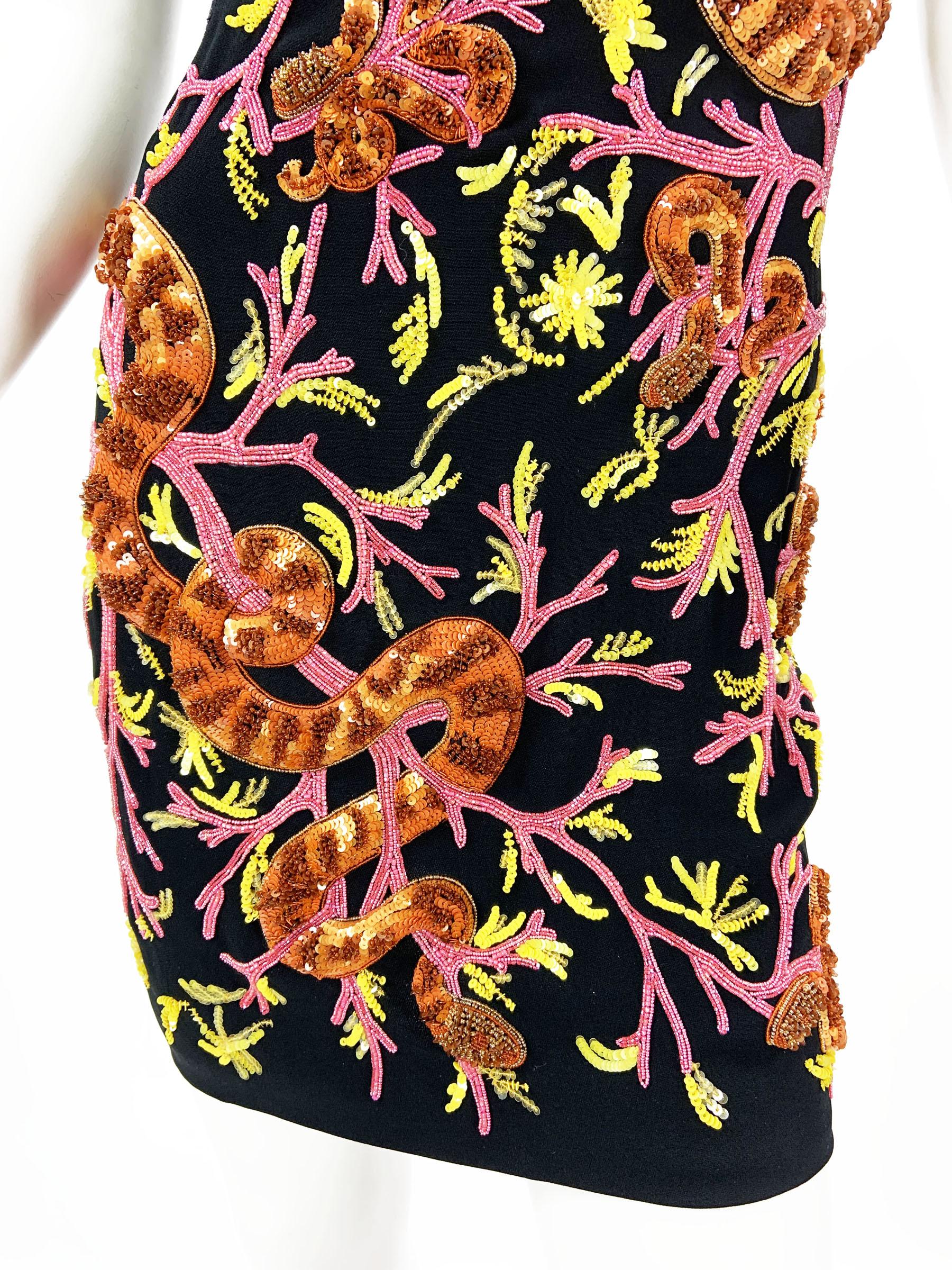 New Roberto Cavalli 3-D Snake Corals Embellished Lace Mini Dress Italian 38, 40 For Sale 4
