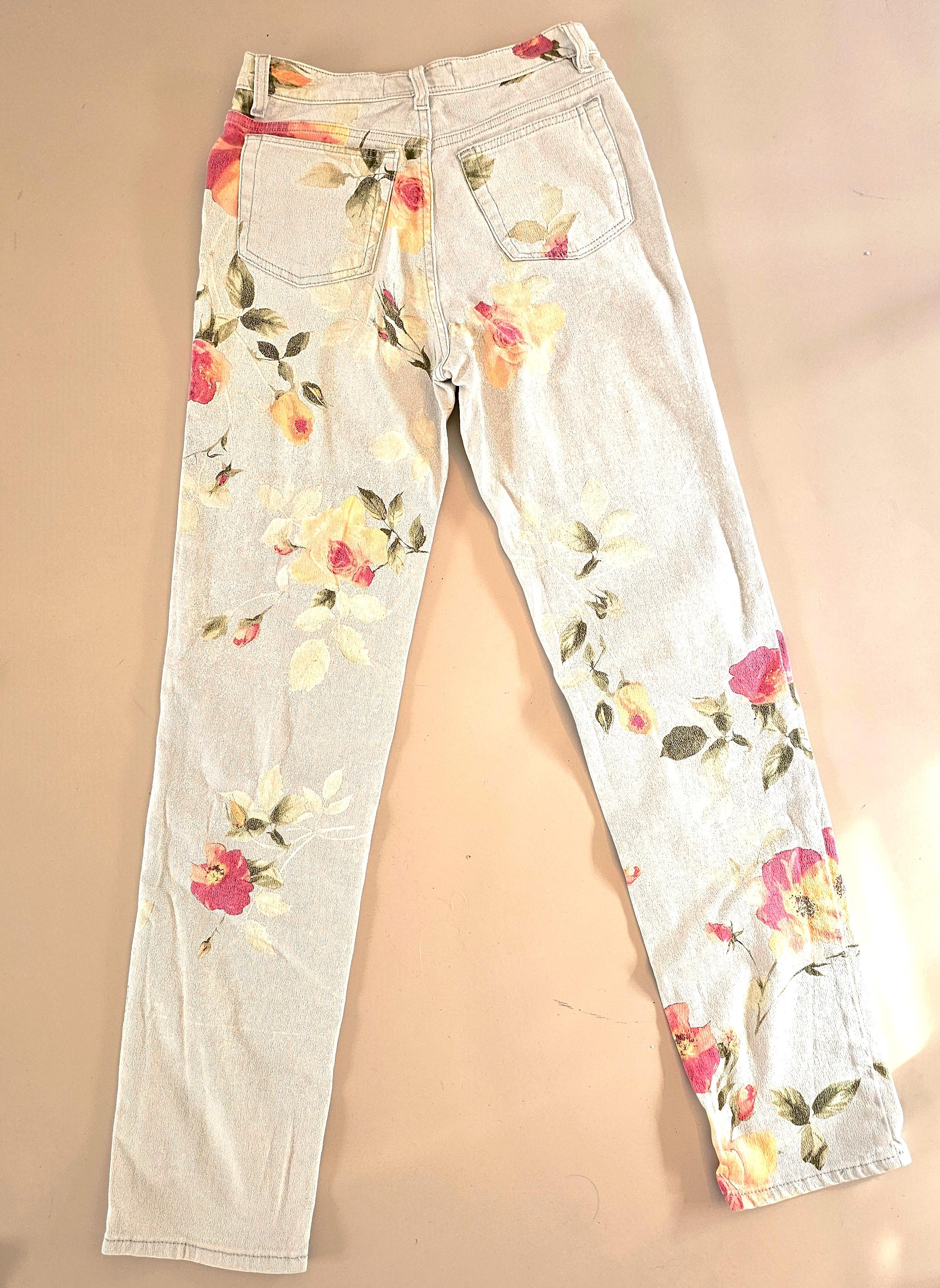 Roberto Cavalli 90s Floral Jeans Stretch Vintage For Sale 10