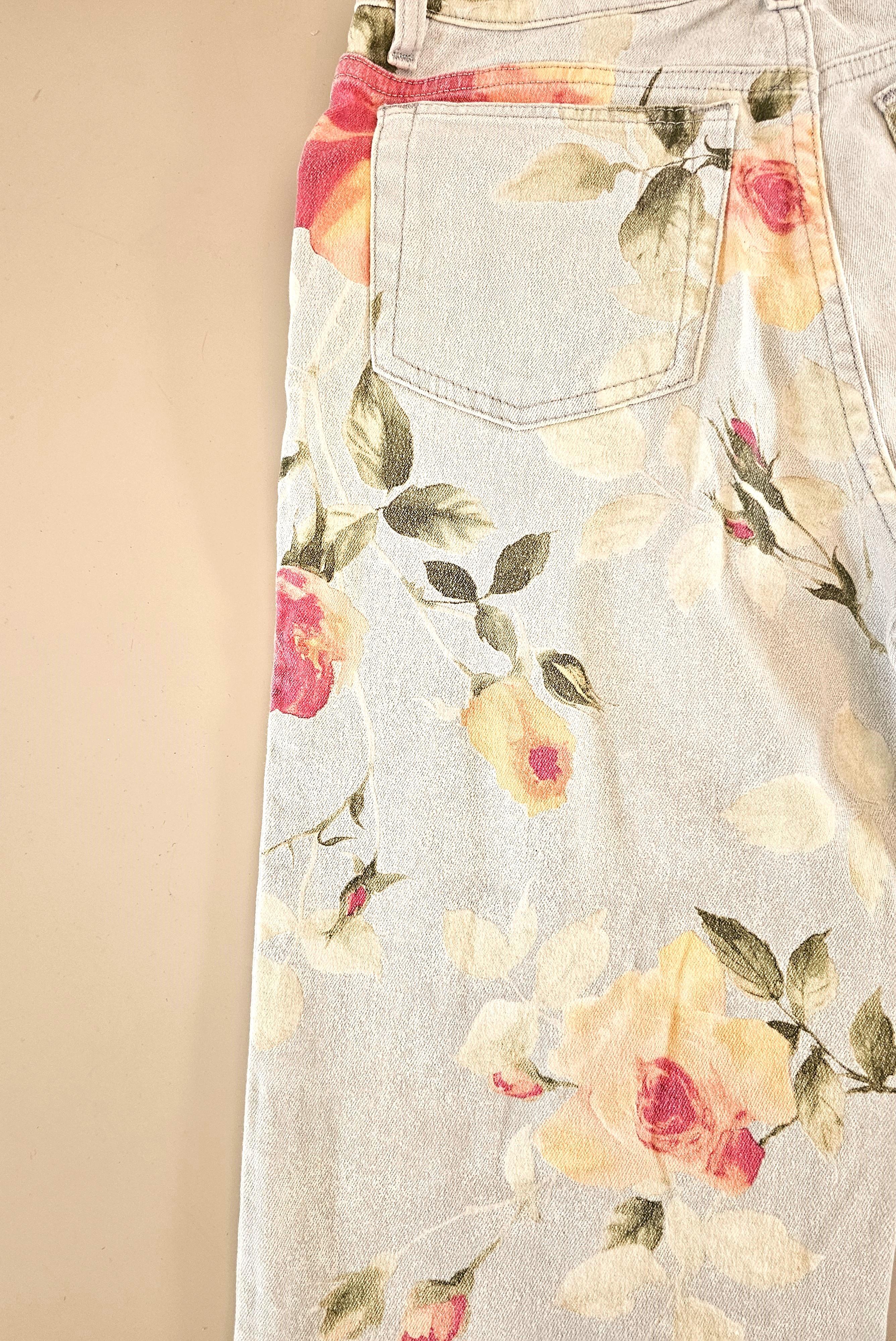Roberto Cavalli 90s Floral Jeans Stretch Vintage For Sale 1