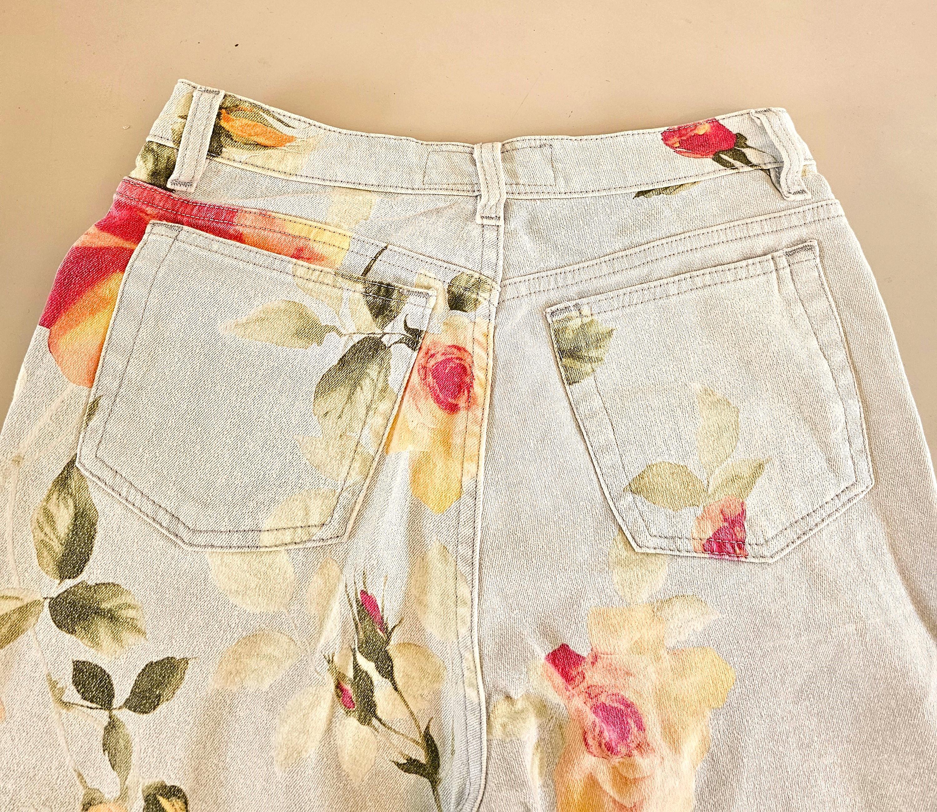 Roberto Cavalli 90s Floral Jeans Stretch Vintage For Sale 2