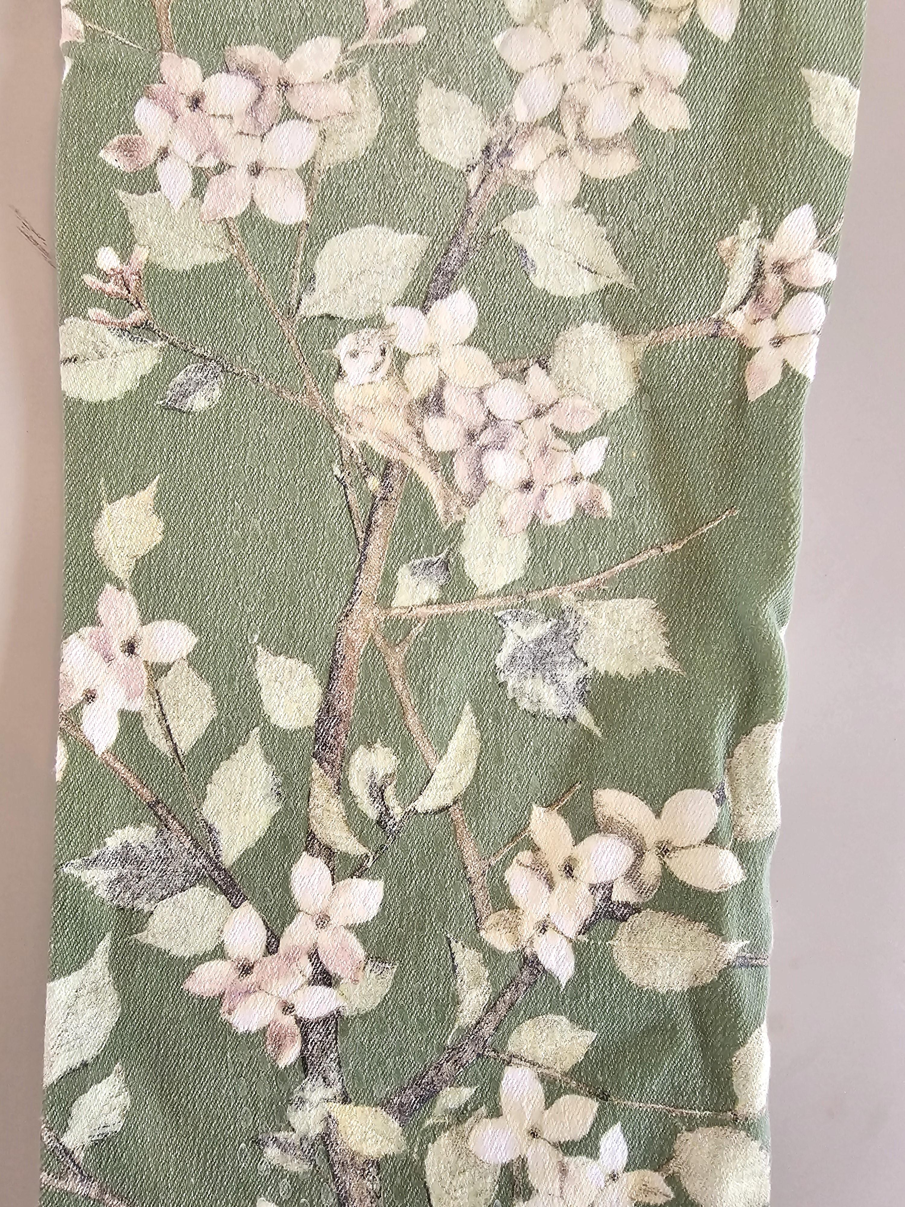 Beige Roberto Cavalli 90s Pale Green Blossom Birds Jeans Vintage For Sale