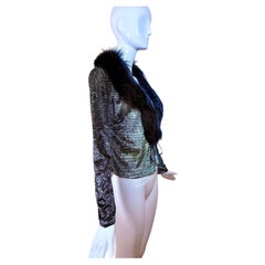 ROBERTO CAVALLI 99/00 Vintage Blue FOX FUR Reptile Print Velvet Cardigan