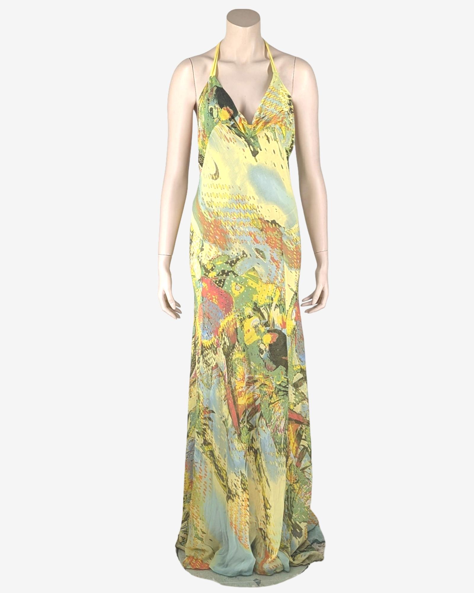 Robe en soie imprimée abstraite Roberto Cavalli Bon état - En vente à GOUVIEUX, FR