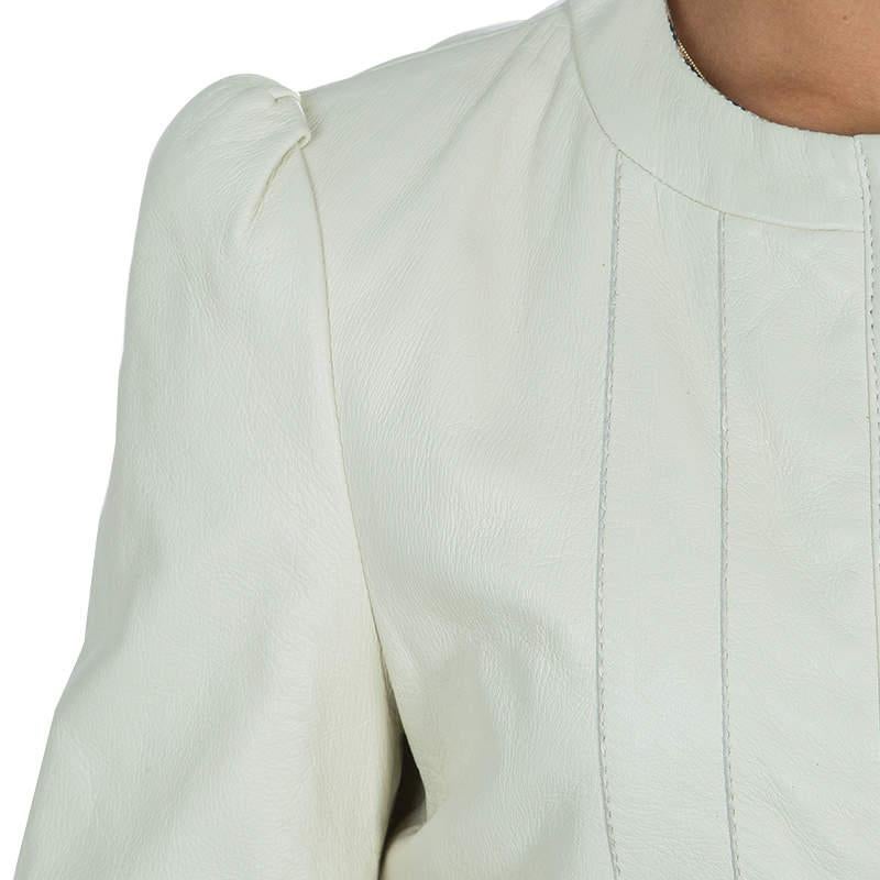  Roberto Cavalli Angels - Veste en cuir crème avec détails en plumes, 12 ans Unisexe 