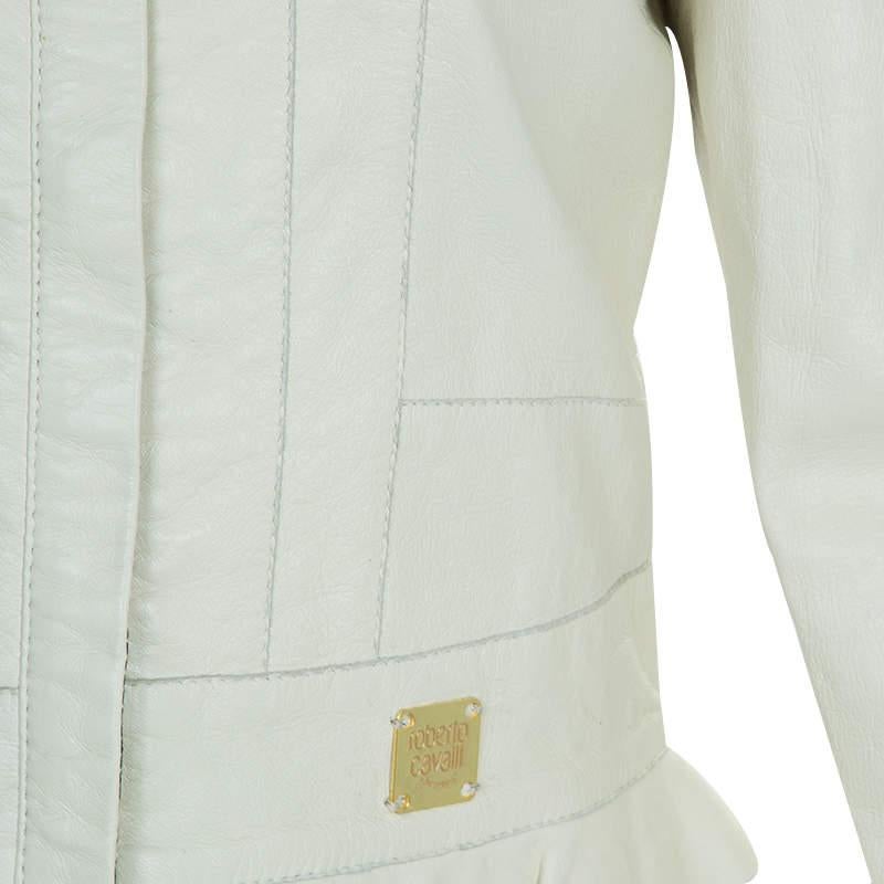 Roberto Cavalli Angels Cream Frill Detail Leather Jacket 12 Yrs For Sale 1