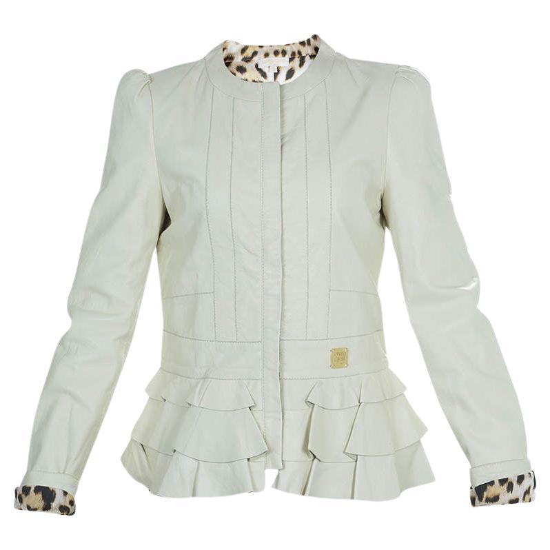 Roberto Cavalli Angels Cream Frill Detail Leather Jacket 12 Yrs For Sale