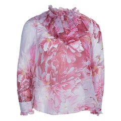 Roberto Cavalli Angels Floral Printed Silk Ruffle Detail Long Sleeve Top 6 Yrs