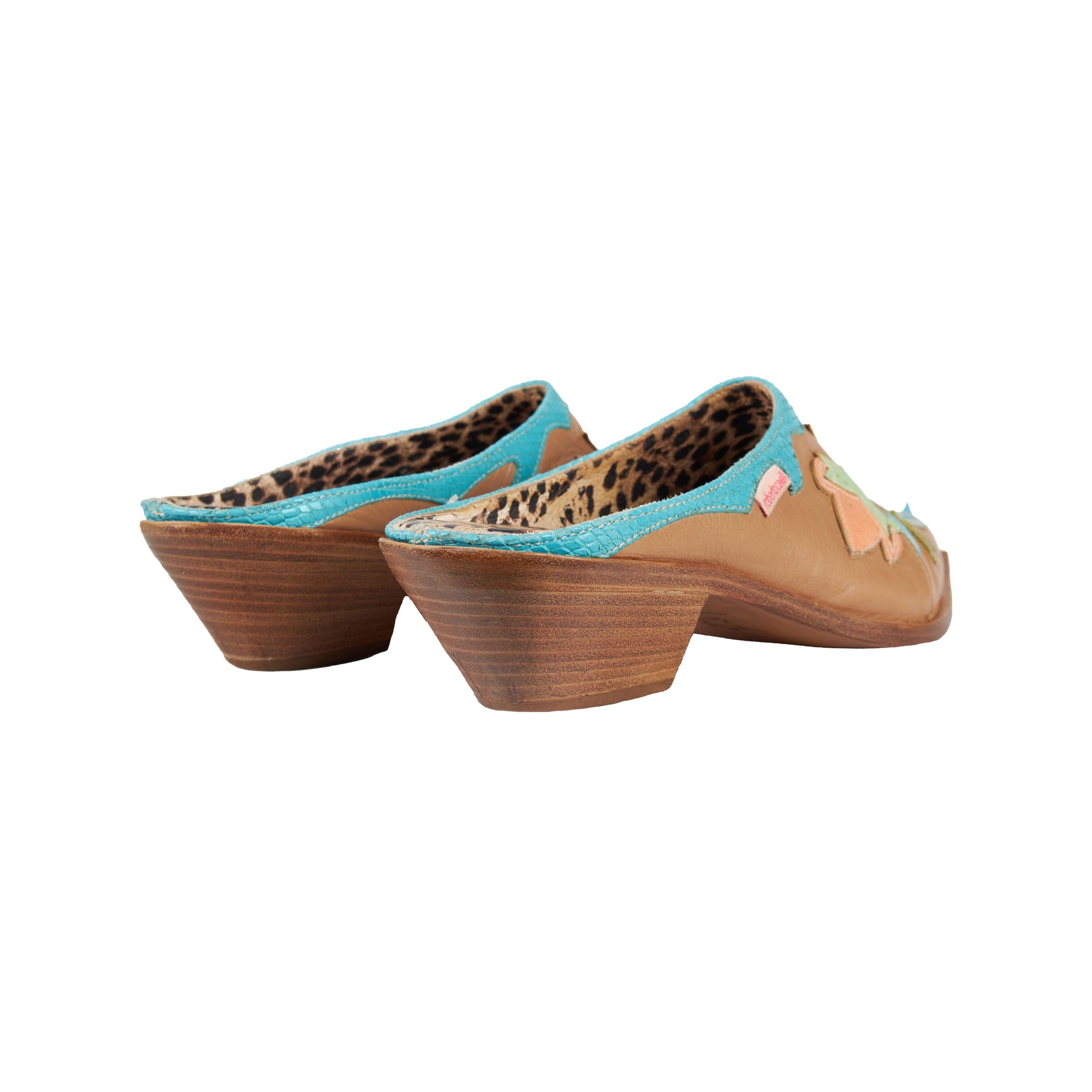 Brown Roberto Cavalli Angels Leather Cowboy Mules - '00s For Sale