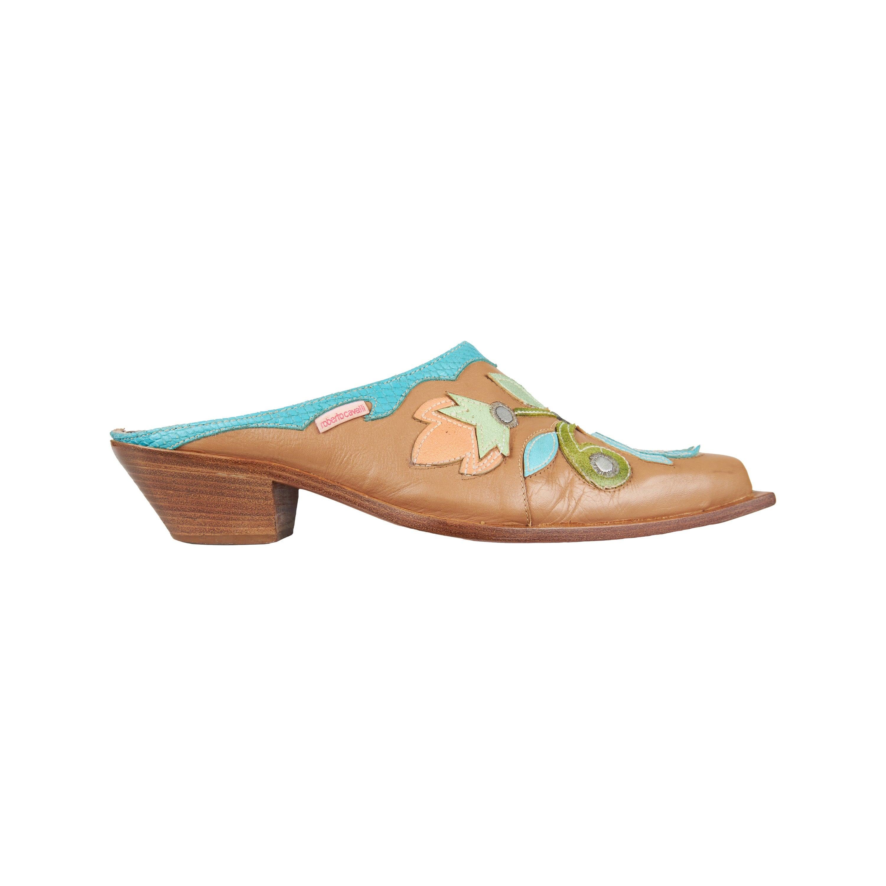 Roberto Cavalli Angels Leather Cowboy Mules - '00s For Sale