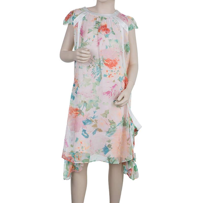 Roberto Cavalli Angels Multicolor Floral Print Silk Dress 10 Yrs In New Condition For Sale In Dubai, Al Qouz 2