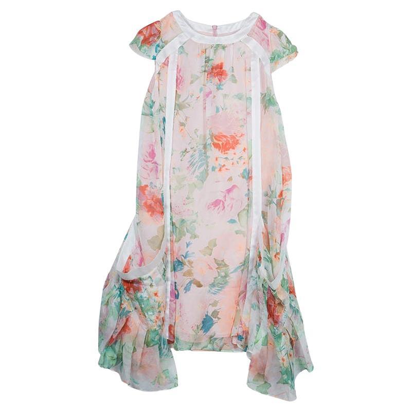 Roberto Cavalli Angels Multicolor Floral Print Silk Dress 10 Yrs For Sale