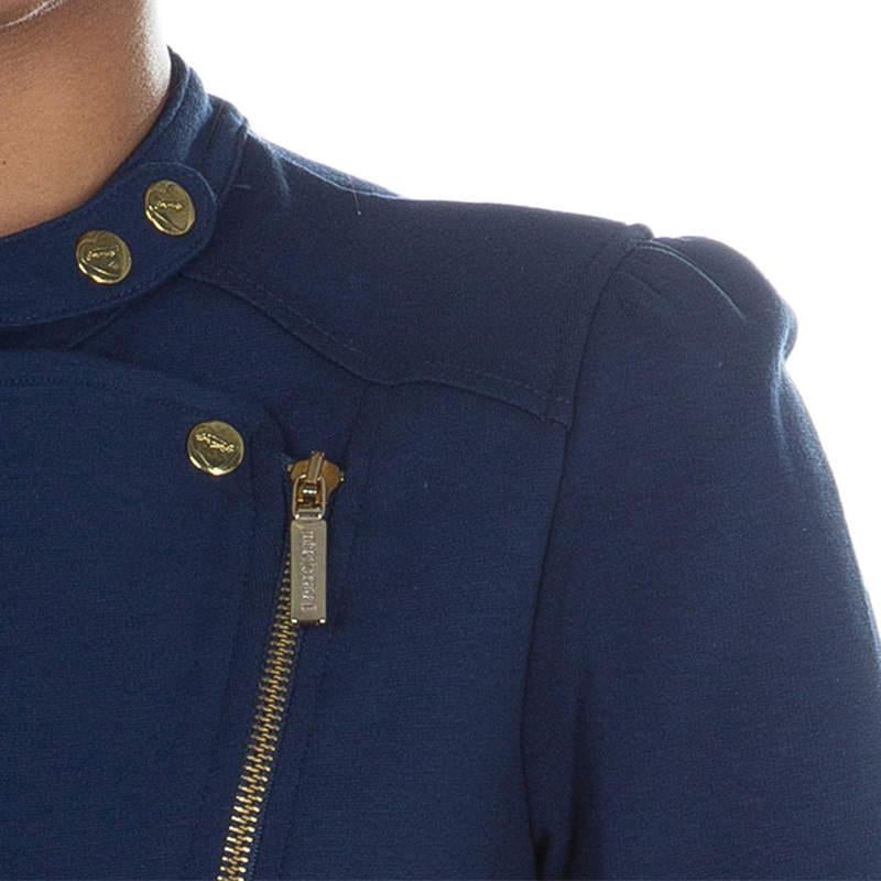 Roberto Cavalli Angels Navy Blue Frill Detail Biker Jacket 8 Yrs In New Condition In Dubai, Al Qouz 2