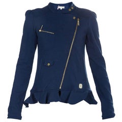 Roberto Cavalli Angels Navy Blue Frill Detail Biker Jacket 8 Yrs