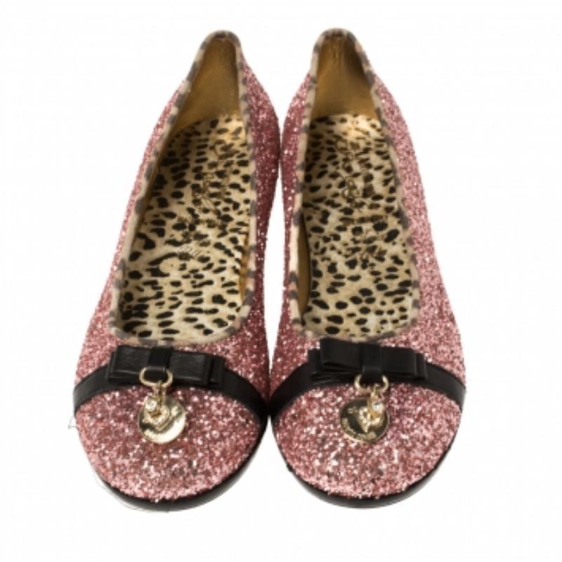 Women's Roberto Cavalli Angels Pink Glitters Ballet Flats Size 37 For Sale