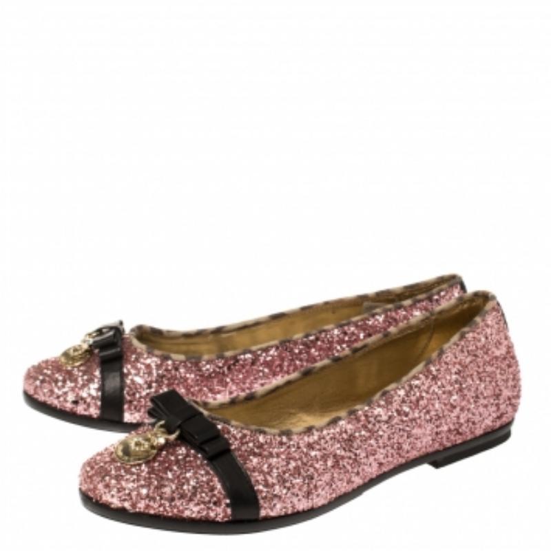 Roberto Cavalli Angels Pink Glitters Ballet Flats Size 37 For Sale 2