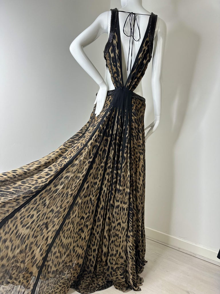 roberto cavalli 2005 animal silk maxi dress S/S 2005 Roberto Cavalli Silk Seashell Animal Print Cream Satin Slip Dress