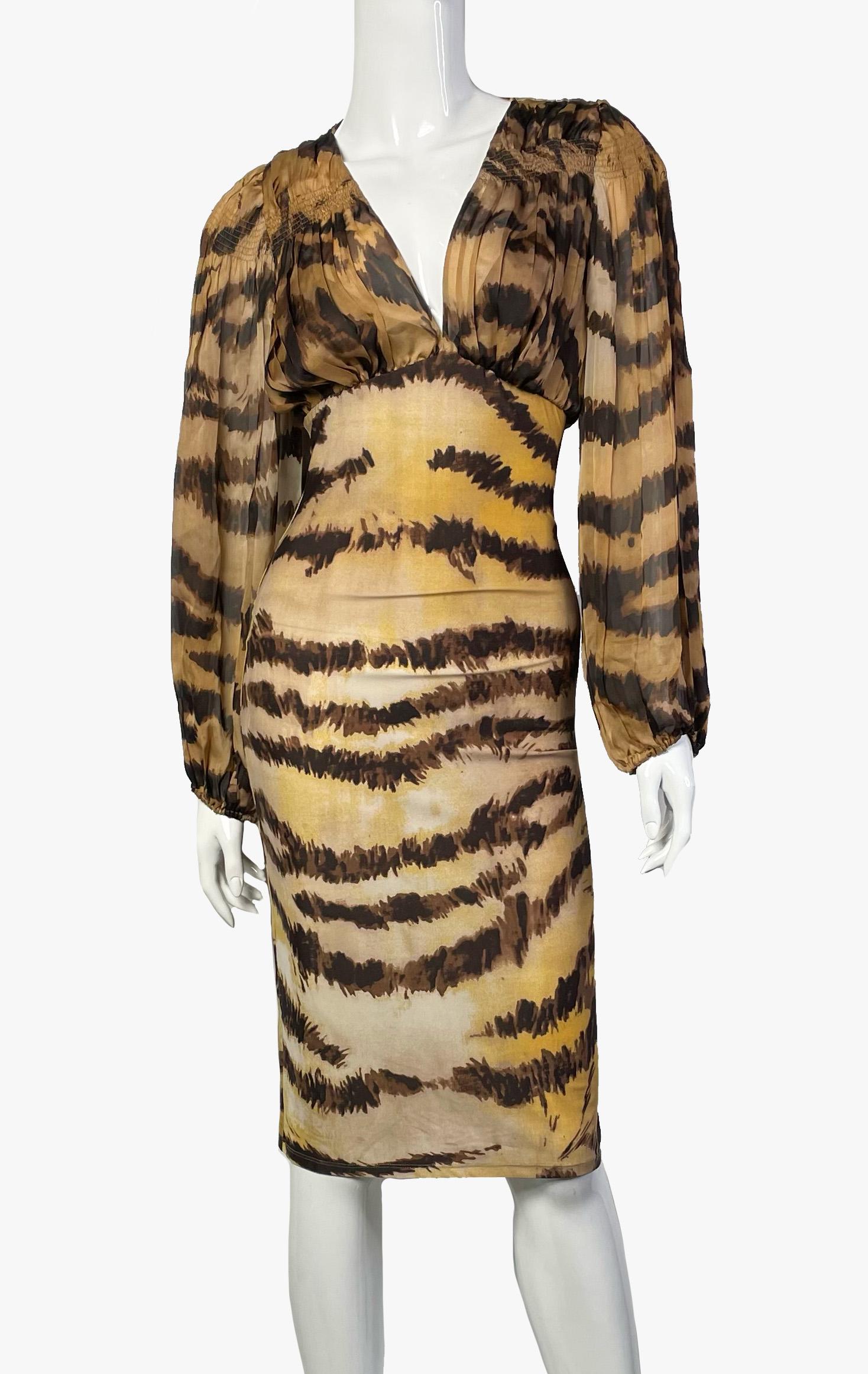 Vestido estampado animal Roberto Cavalli Beige en venta