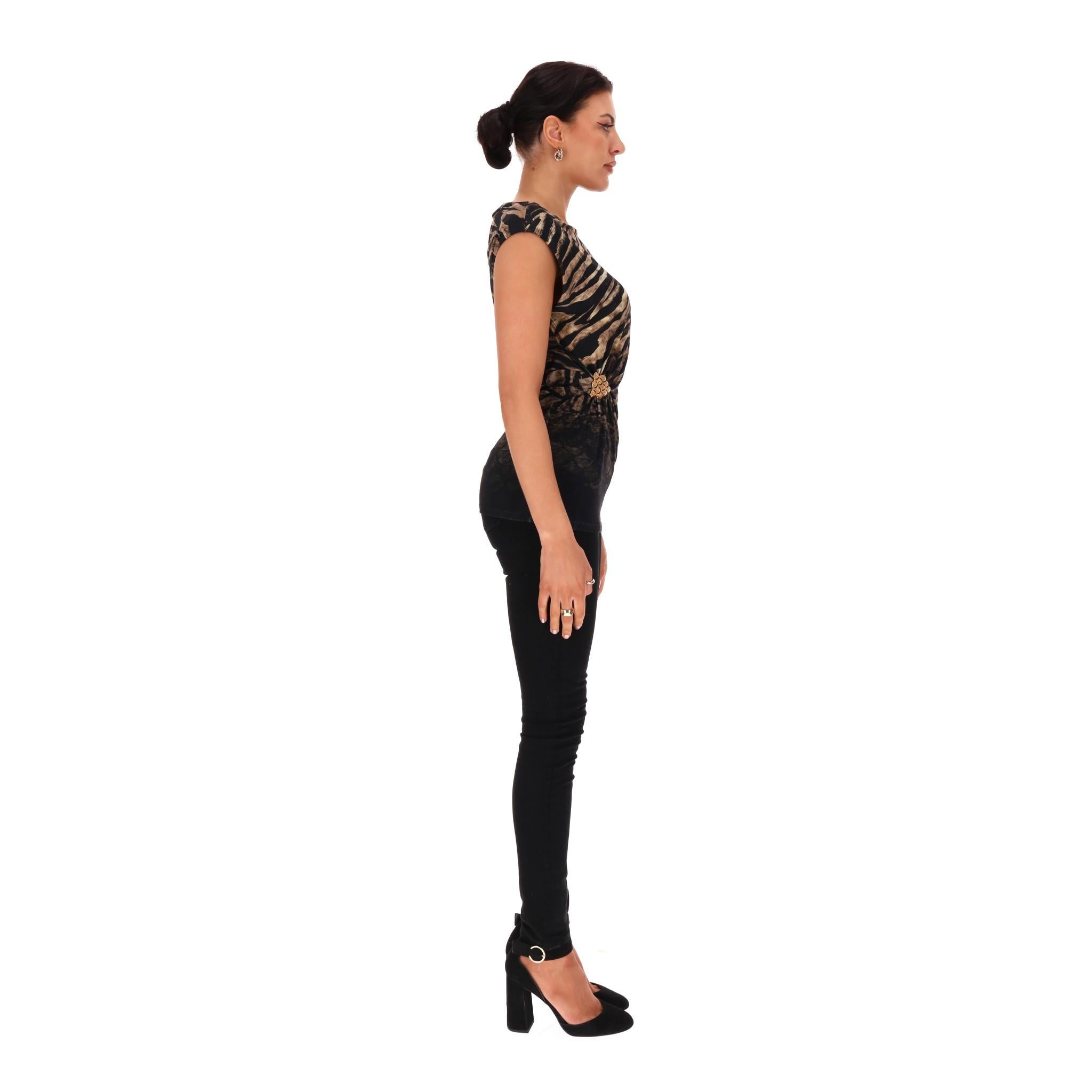 Roberto Cavalli Top fruncido con estampado animal y detalle de hebilla Negro en venta