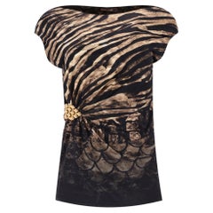 Roberto Cavalli Animal Print Gathered & Buckle Detail Top