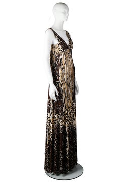 Roberto Cavalli Animal Print Gown Tiger & Leopard Gradient Open Back 2004-2005