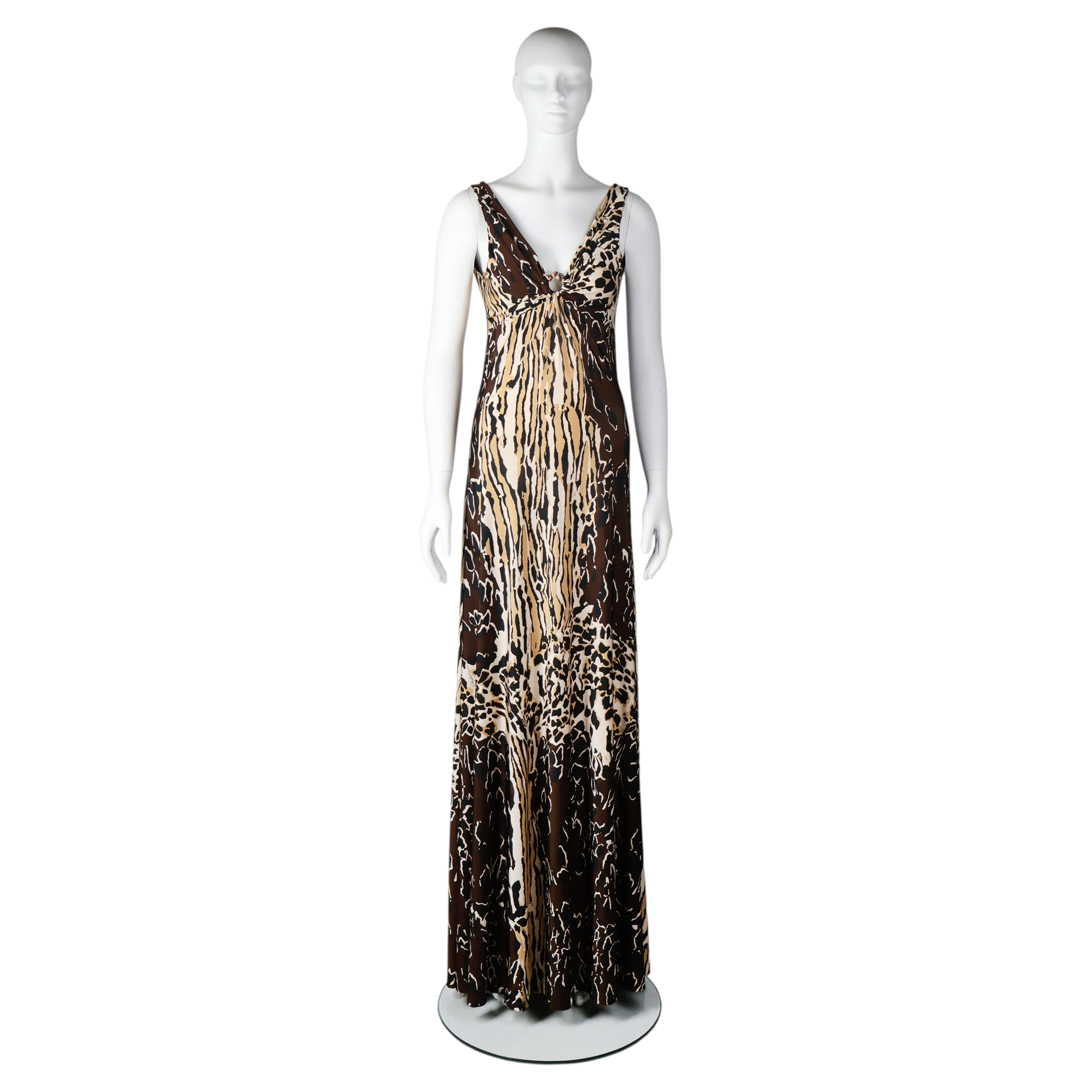 Roberto Cavalli Animal Print Gown Tiger & Leopard Gradient Open Back 2004-2005