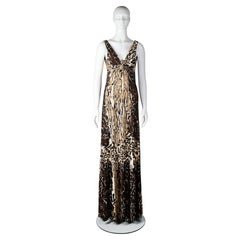Roberto Cavalli Animal Print Gown Tiger & Leopard Gradient Open Back 2004-2005