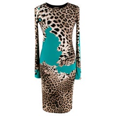 Roberto Cavalli Animal Print/Green Stretch Dress - Size US2