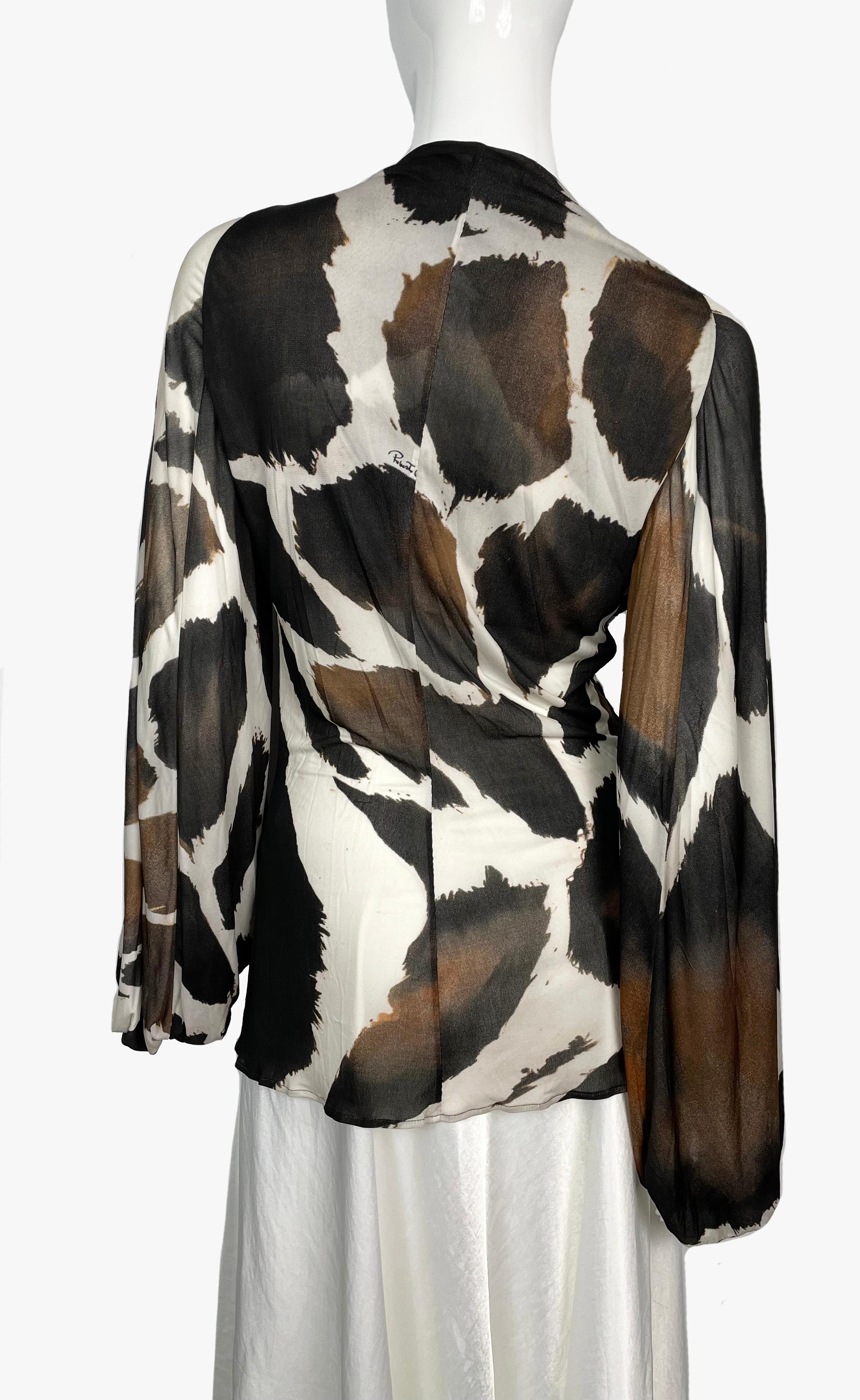 Women's Roberto Cavalli Animal Print Silk Blouse, 2000s  For Sale